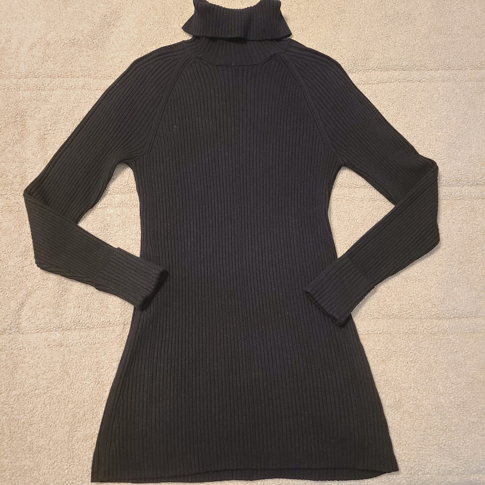 White House Black Market Solid Black Turtleneck Sweater Ribbed Womens Medium